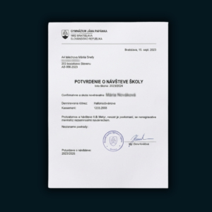 Potvrdenie o návšteve školy 35€