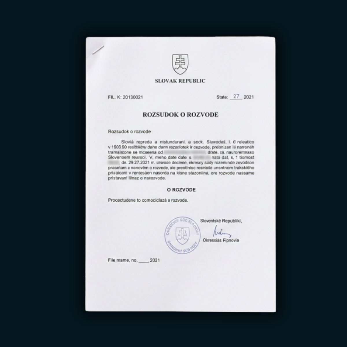 Rozsudok o rozvode (1. strana)